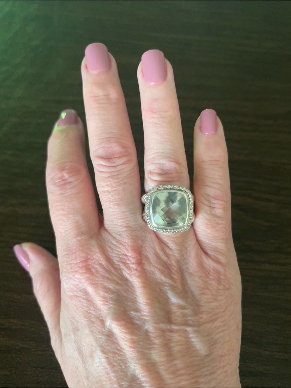 David Yurman Prasiolite & Pave Diamonds 17mm Albion Ring size 7 - Picture 9 of 10